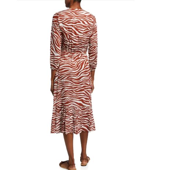 Veronica Beard Mallory Dress Rust Zebra Print Size XS Brown White Tassels Flowy‎ - Picture 2 of 16